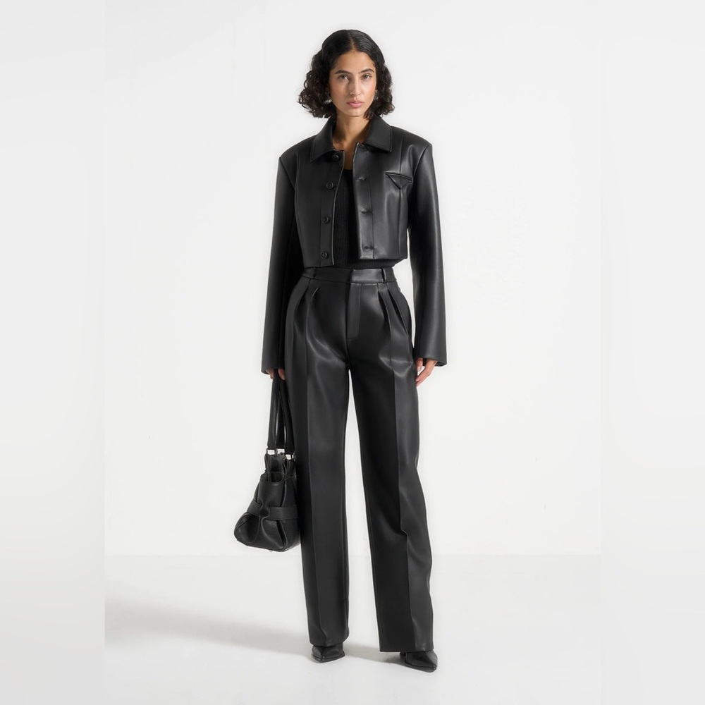 Maniere De Voir Sleek Black Leather Look Trousers